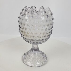 Vintage Duncan Miller Opalescent Hobnail Ball Bowl Vase Ruffled Edge 6.5"